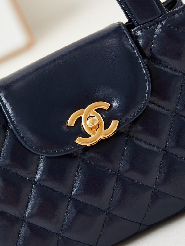 borsa shopper cc 24a nano 19cm kelly blu navy in pelle di agnello 