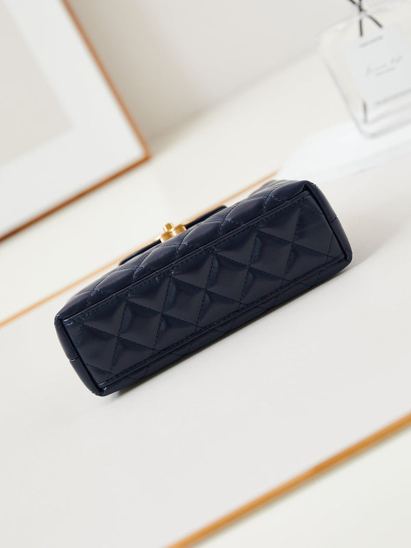 borsa shopper cc 24a nano 19cm kelly blu navy in pelle di agnello 