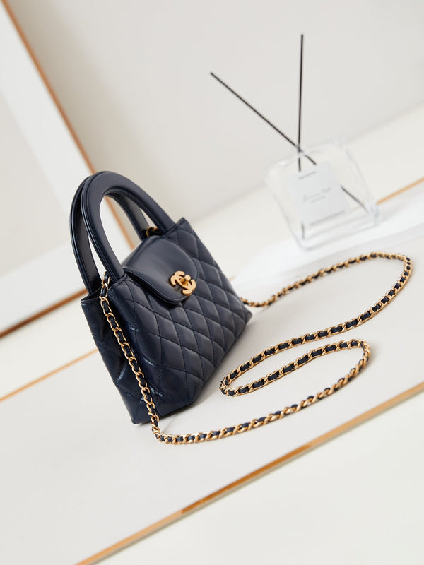 borsa shopper cc 24a nano 19cm kelly blu navy in pelle di agnello 
