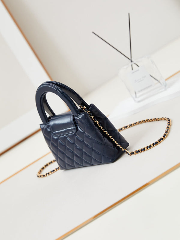borsa shopper cc 24a nano 19cm kelly blu navy in pelle di agnello 