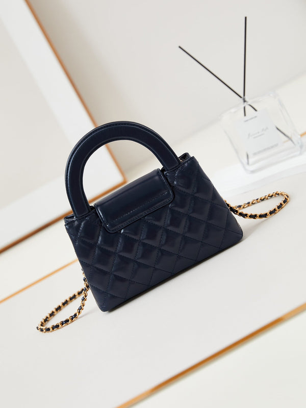 borsa shopper cc 24a nano 19cm kelly blu navy in pelle di agnello 