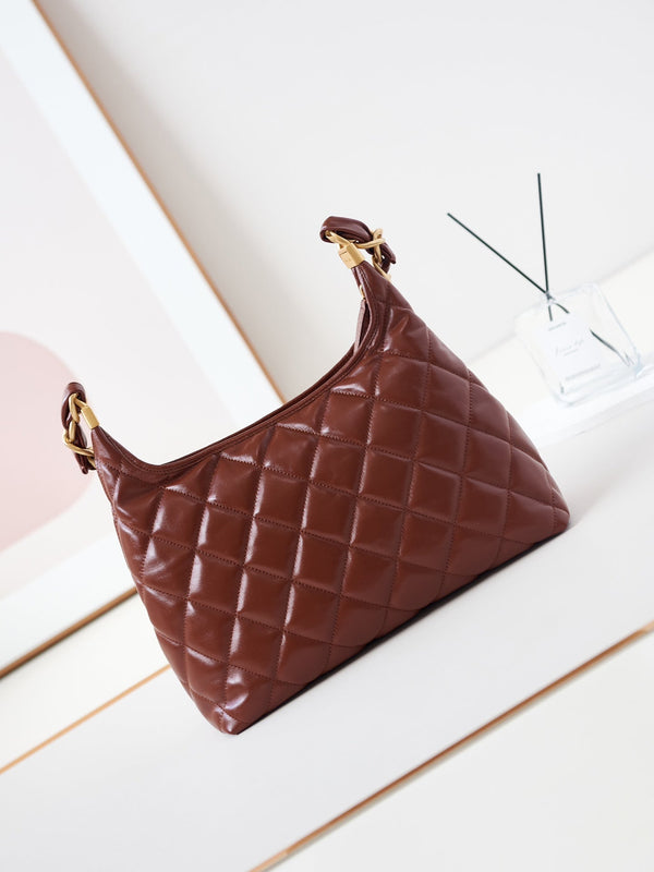 Borsa hobo 24a 32 cm in pelle di vitello bordeaux con finiture dorate
