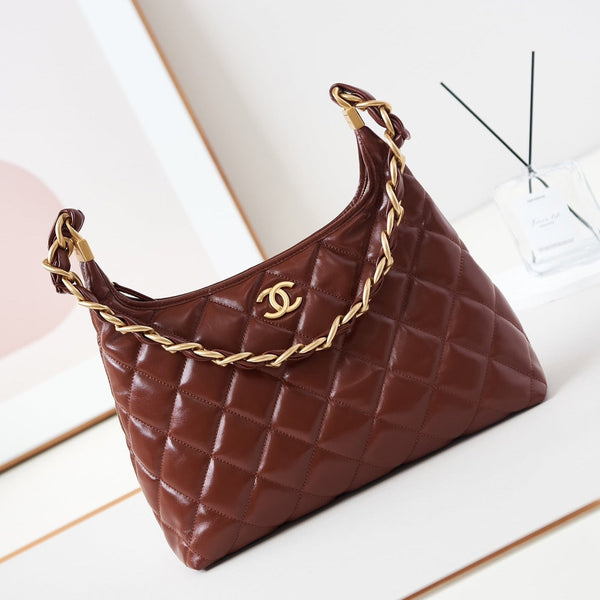 Borsa hobo 24a 32 cm in pelle di vitello bordeaux con finiture dorate