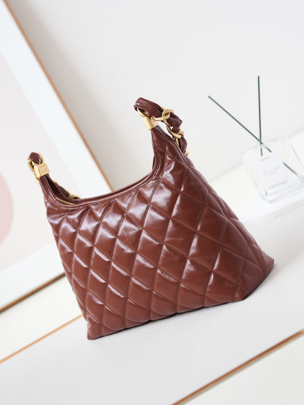 Borsa hobo 24a 32 cm in pelle di vitello bordeaux con finiture dorate