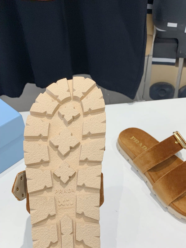SANDALI PRA SLIDES VELLUTO CAMMELLO