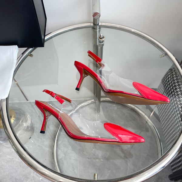 SLINGBACK ALAIA ALTA 6 CM IN VITELLO VERNICIATO ROSSO CILIEGIA E FILM