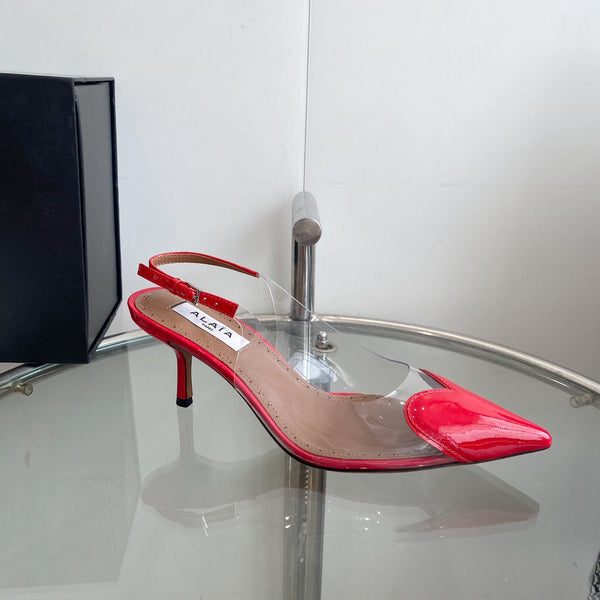 SLINGBACK ALAIA ALTA 6 CM IN VITELLO VERNICIATO ROSSO CILIEGIA E FILM