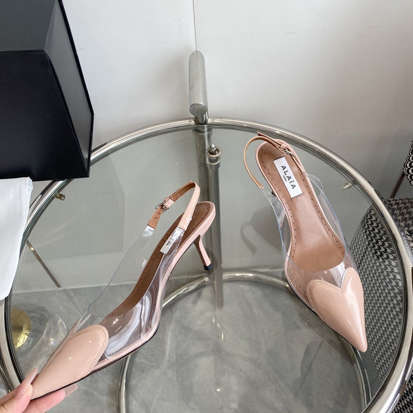 ALAIA HIGH 6 CM SLINGBACK IN BEIGE CREAM PATENT CALFSKIN AND FILM