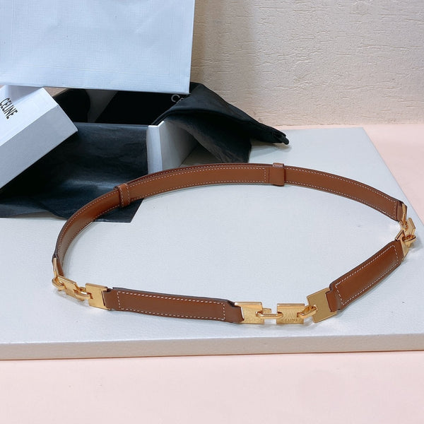 CL SMALL 18 MM SQUARE ADJUSTABLE BELT IN BRONZE BROWN LEATHER GOLD HARDWARE