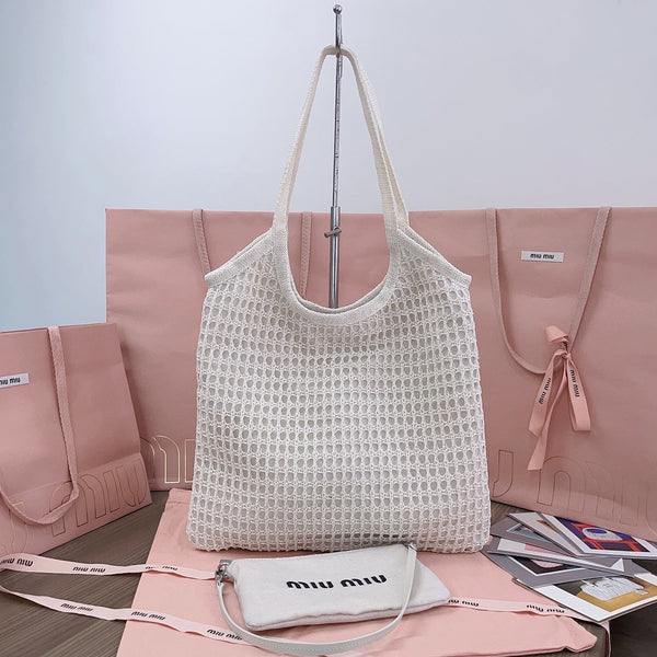 ivy mini tote bag 40cm white woven fabric and linen