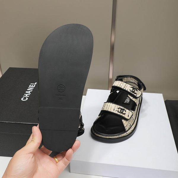 Sandalo CC Dad Beige Nero Vitello Nero Intrecciato