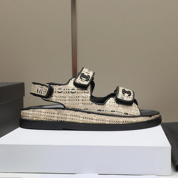 Sandalo CC Dad Beige Nero Vitello Nero Intrecciato