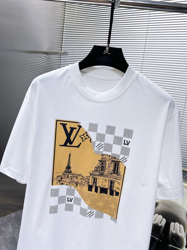 T-SHIRT LV IN COTONE BIANCO CON STAMPA TORRE EIFFEL 238804