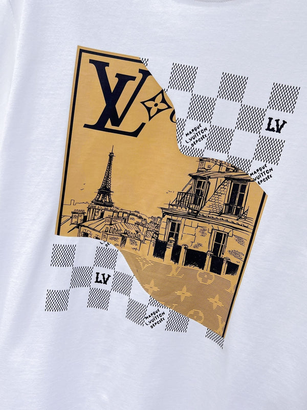 T-SHIRT LV IN COTONE BIANCO CON STAMPA TORRE EIFFEL 238804