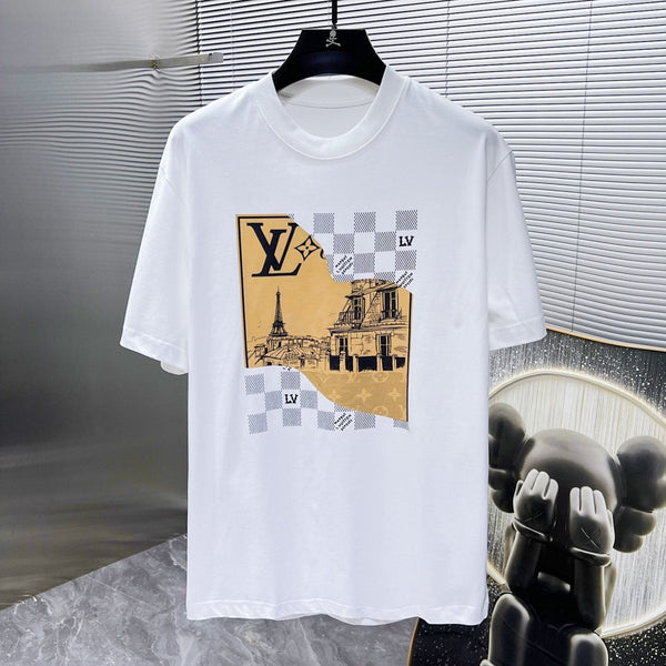 T-SHIRT LV IN COTONE BIANCO CON STAMPA TORRE EIFFEL 238804