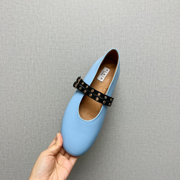 SCARPE MARY JANE ALAIA IN PELLE DI AGNELLO AZZURRA CHIARA CON FERRAMENTA IN ARGENTO