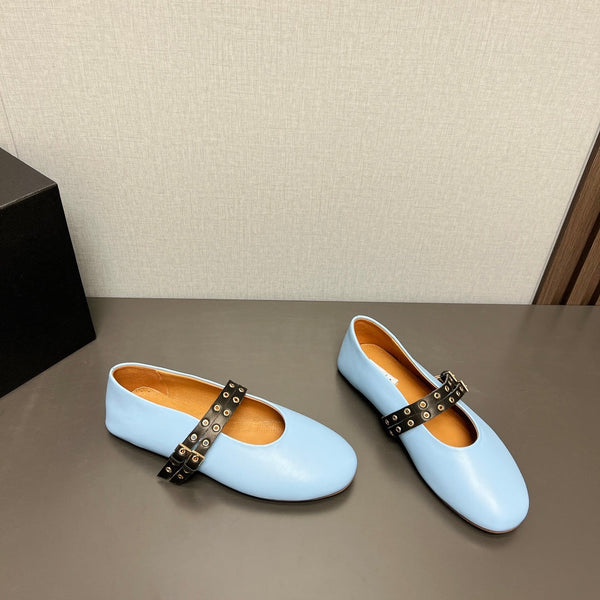 SCARPE MARY JANE ALAIA IN PELLE DI AGNELLO AZZURRA CHIARA CON FERRAMENTA IN ARGENTO