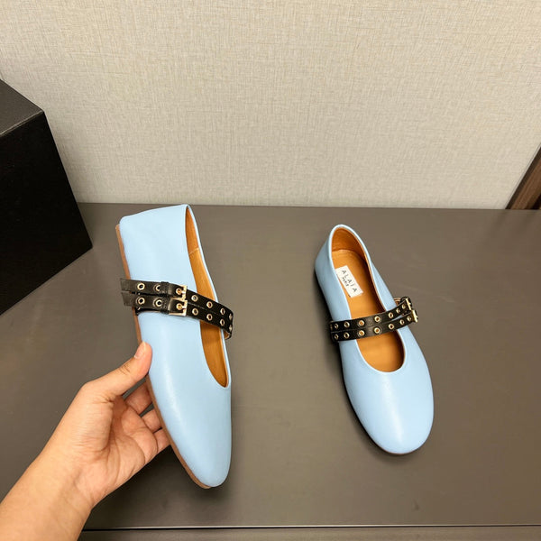SCARPE MARY JANE ALAIA IN PELLE DI AGNELLO AZZURRA CHIARA CON FERRAMENTA IN ARGENTO
