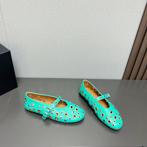 SCARPE MARY JANE ALAIA IN PELLE DI AGNELLO VERDE MENTA E FERRAMENTA IN ARGENTO E ORO