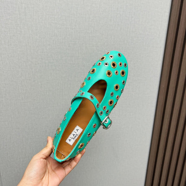 SCARPE MARY JANE ALAIA IN PELLE DI AGNELLO VERDE MENTA E FERRAMENTA IN ARGENTO E ORO