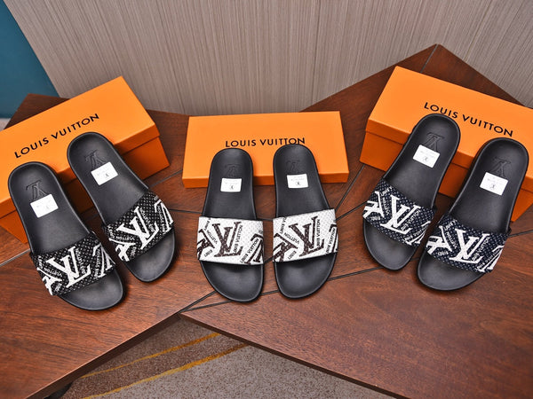 LV MULE BLACK WITH WHITE LOGO MONOGRAM CALFSKIN