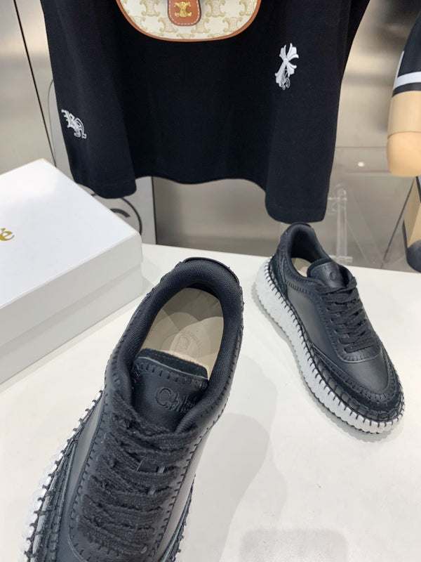 CHLOÉ NAMA SNEAKER 5 CM IN BLACK CALFSKIN