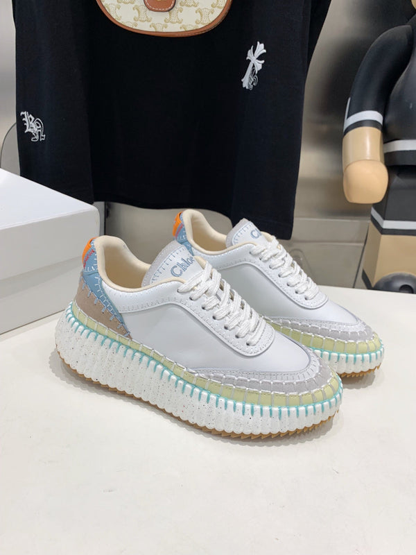 CHLOÉ NAMA SNEAKER 5 CM IN WHITE MIX GREEN CALFSKIN