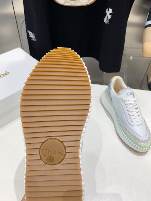 CHLOÉ NAMA SNEAKER 5 CM IN WHITE MIX GREEN CALFSKIN