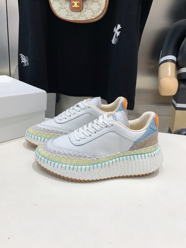 CHLOÉ NAMA SNEAKER 5 CM IN WHITE MIX GREEN CALFSKIN