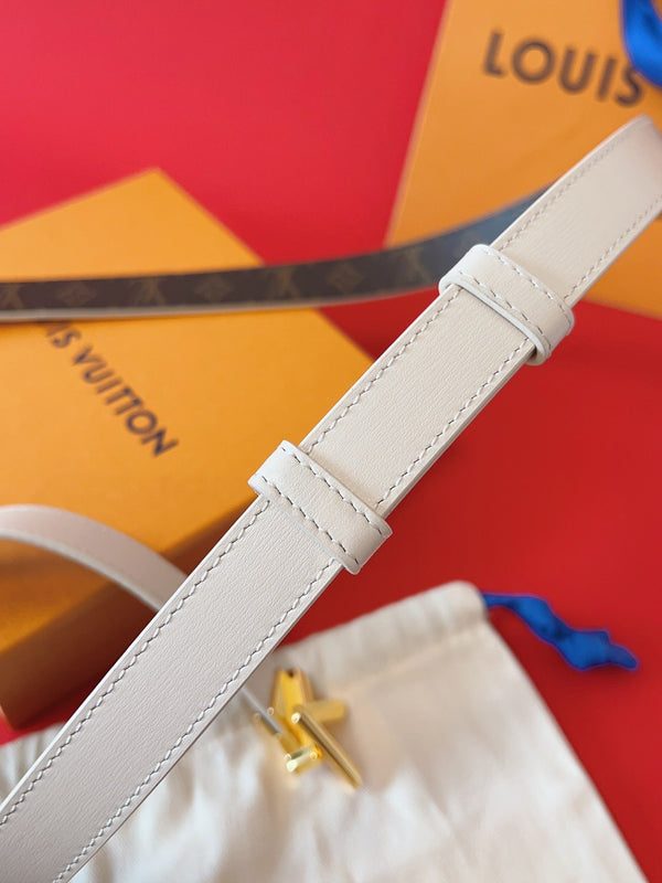 LV GO-14 20MM BELT IN WHITE CALFSKIN GOLD HARDWARE