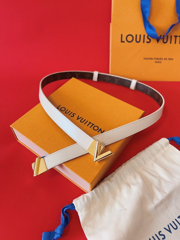 LV GO-14 20MM BELT IN WHITE CALFSKIN GOLD HARDWARE