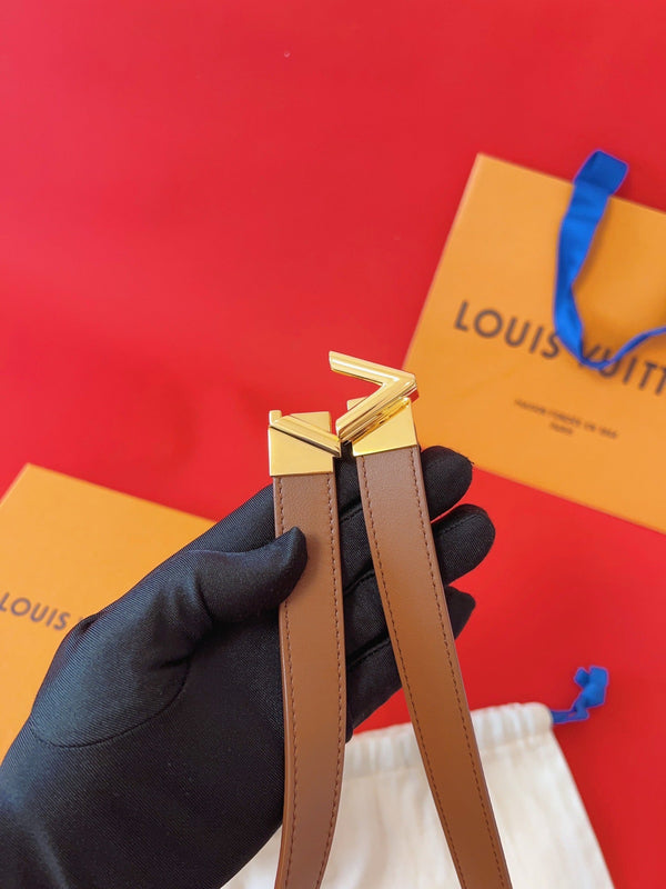 LV GO-14 20MM BELT IN BRONZE BROWN CALFSKIN GOLD HARDWARE