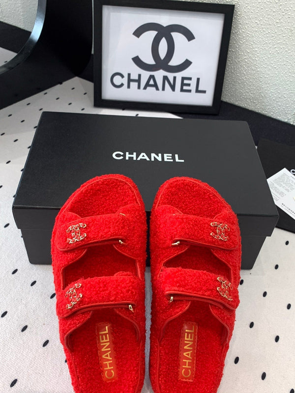 CC DAD SANDAL MULE IN PELLICCIA DI AGNELLO ROSSO CREMISANO