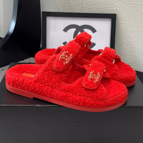 CC DAD SANDAL MULE IN PELLICCIA DI AGNELLO ROSSO CREMISANO