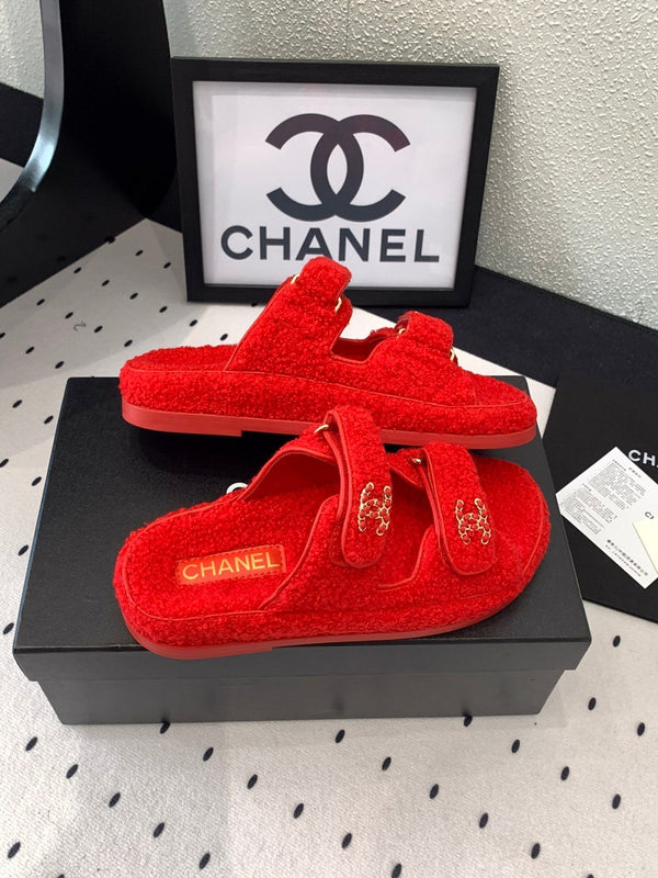 CC DAD SANDAL MULE IN PELLICCIA DI AGNELLO ROSSO CREMISANO