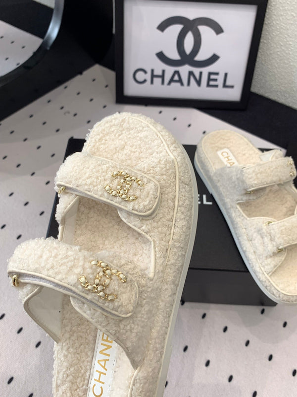 CC DAD SANDAL MULE IN PELLICCIA DI AGNELLO BIANCA