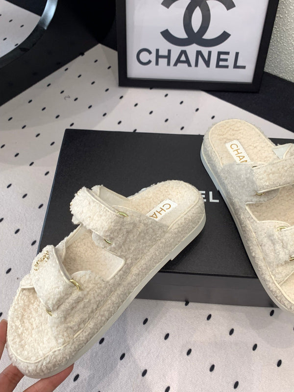 CC DAD SANDAL MULE IN PELLICCIA DI AGNELLO BIANCA