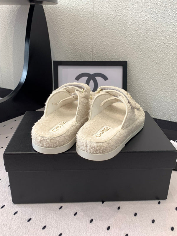 CC DAD SANDAL MULE IN PELLICCIA DI AGNELLO BIANCA