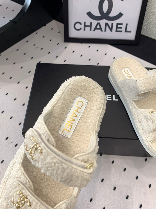 CC DAD SANDAL MULE IN PELLICCIA DI AGNELLO BIANCA