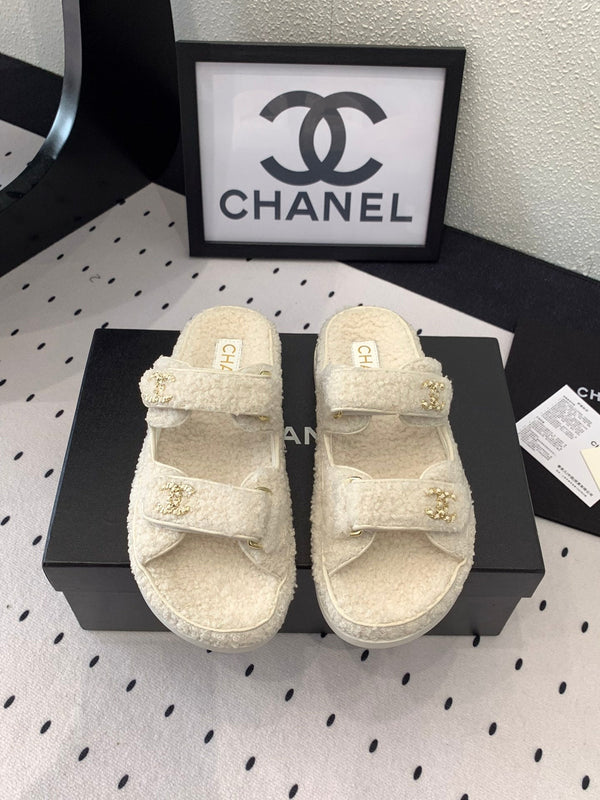 CC DAD SANDAL MULE IN PELLICCIA DI AGNELLO BIANCA