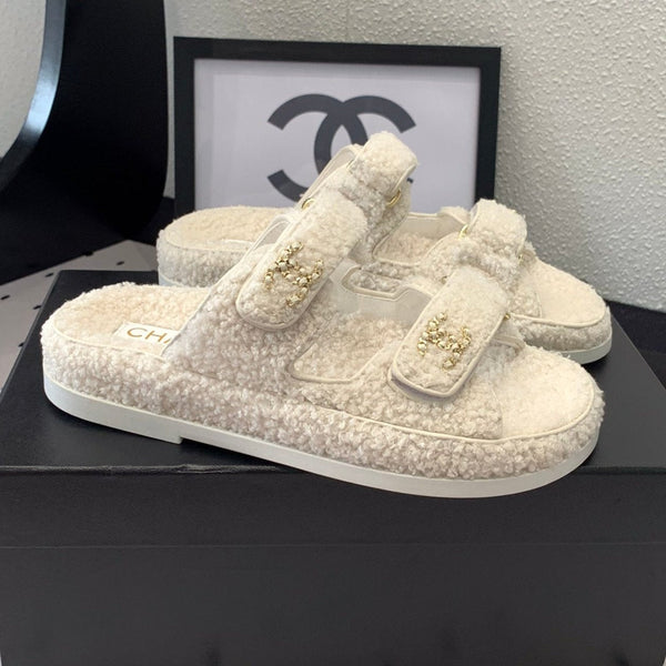 CC DAD SANDAL MULE IN PELLICCIA DI AGNELLO BIANCA