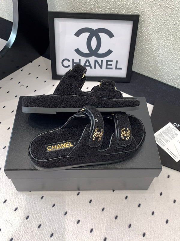 CC DAD SANDAL MULE IN PELLICCIA DI AGNELLO NERA