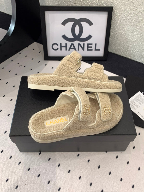 CC DAD SANDALO MULE IN PELLICCIA DI AGNELLO BEIGE ECRU