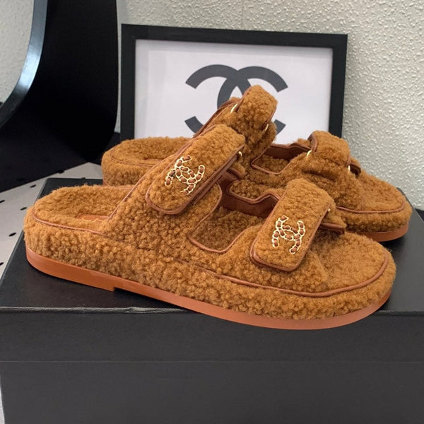 CC DAD SANDALO MULE IN PELLICCIA DI AGNELLO MARRONE BRONZO