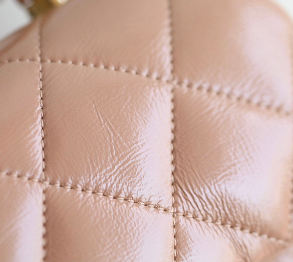 Borsa mini con patta 24b, manico superiore da 19 cm, pelle di agnello beige