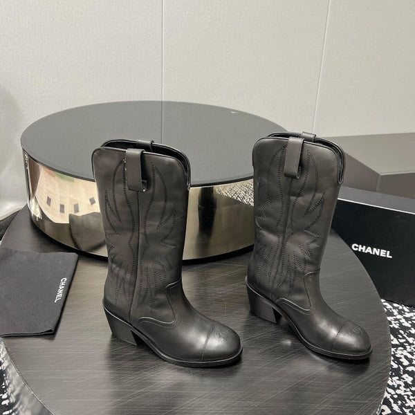 Stivale alto CC 5,5 cm in pelle di vitello nera