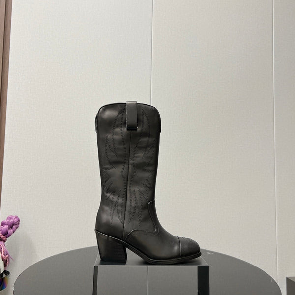 Stivale alto CC 5,5 cm in pelle di vitello nera