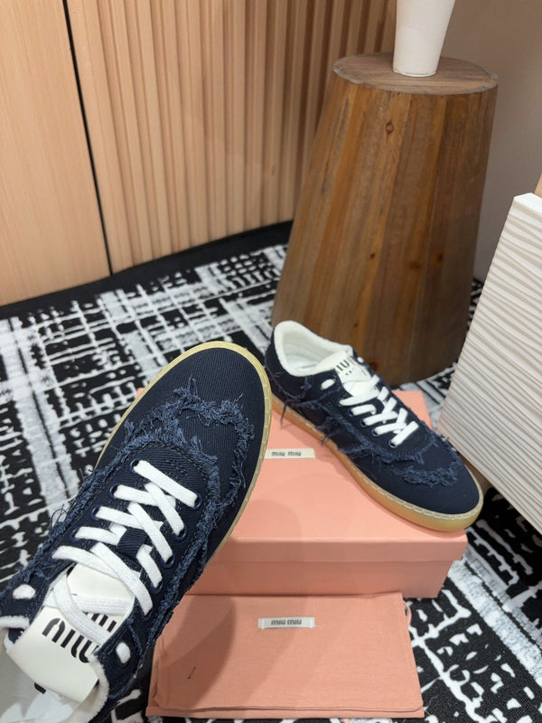 Miu Sneakers In Blue Black Fabric