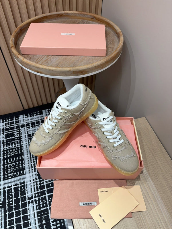 Miu Denim Sneakers In Light Brown Fabric