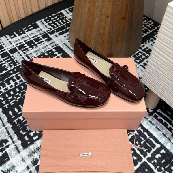 Miu Flat Shoes Dark Red Cowhide